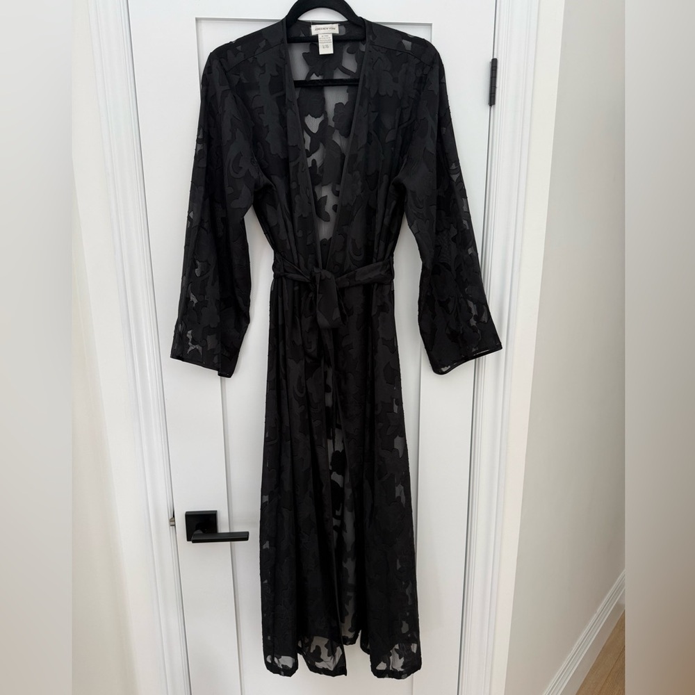 Vintage Black Lace Robe ✨ Sheer Romantic Duster L/XL Tie Waist - Picture 5 of 7